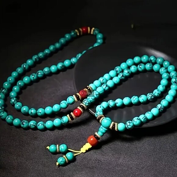Handmade Dyed Green Turquoise Howlite Bead Stretch Necklace - 29 inches #1540 - Picture 5 of 5